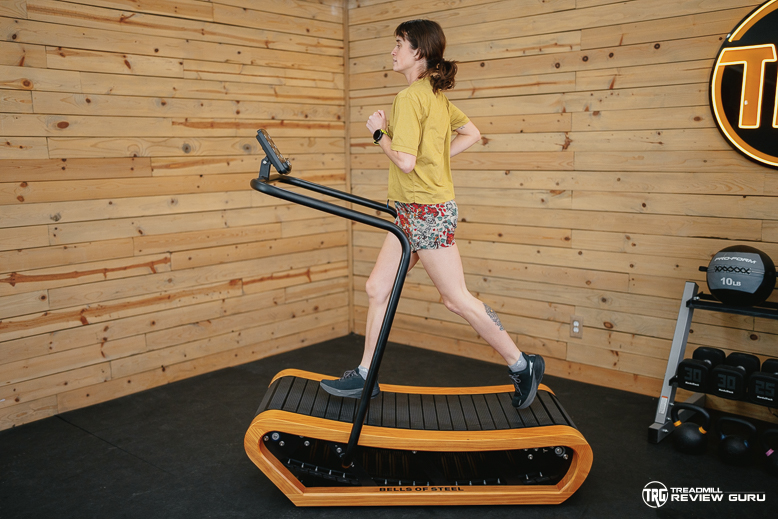 Bells of Steel Wooden Manual Treadmill - action running 