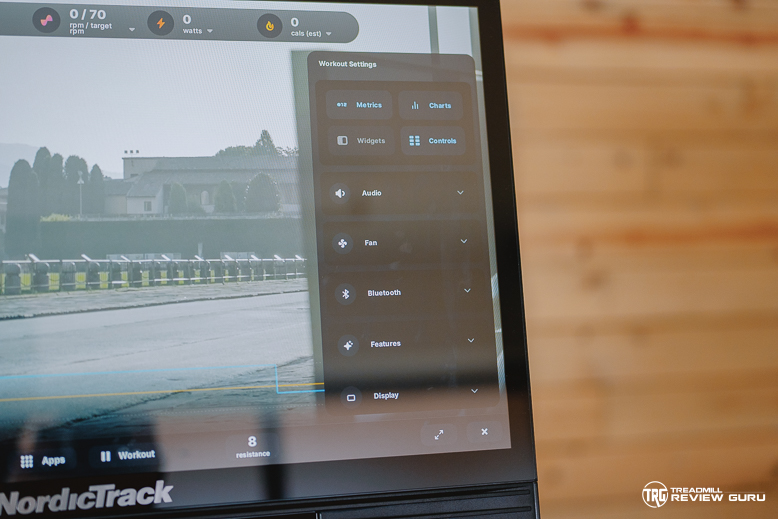 NordicTrack x24 Bike - bike menu